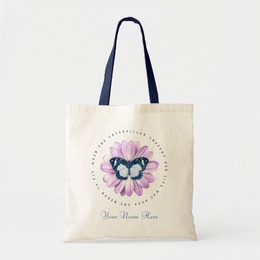 Tote Bag Butterfly Pink Daisy Inspiration Ajouter Votre Nom (Devant)