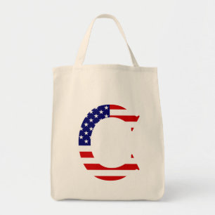 Tote Bag C Monogramme superposé sur le drapeau américain gt