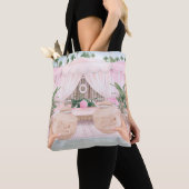 Tote Bag Cabane rayée rose et blanc Cocotier personnalisé (De près)