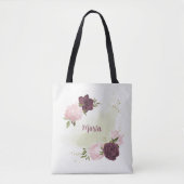 Tote Bag cabernet vert rose fleuri (Devant)