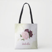 Tote Bag cabernet vert rose fleuri (Devant)