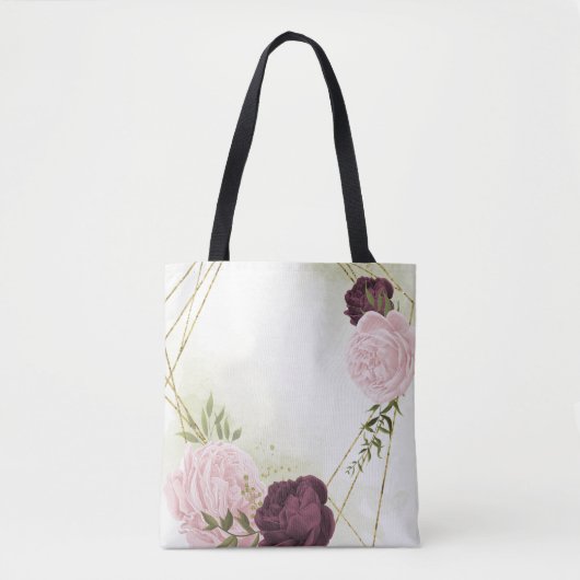 Tote Bag cabernet vert rose fleuri (Devant)