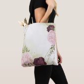 Tote Bag cabernet vert rose fleuri (De près)