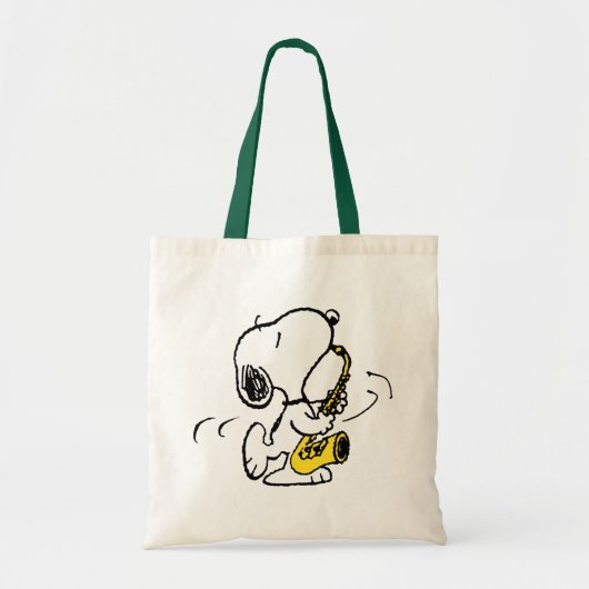 Tote Bag cacahuètes | Lecteur Snoopy Saxophone (Devant)