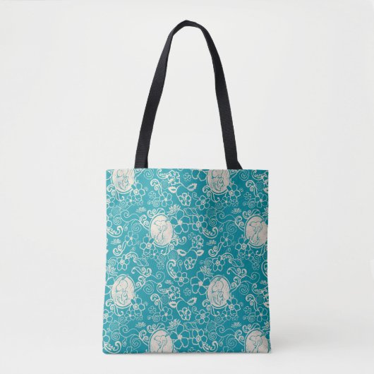 Tote Bag cacahuètes | Snoopy Turquoise Tropical Beach Motif (Devant)