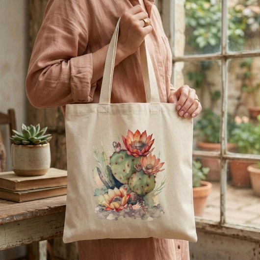 Tote Bag Cactus à fleurs orange/rouge