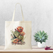 Tote Bag Cactus à fleurs orange/rouge