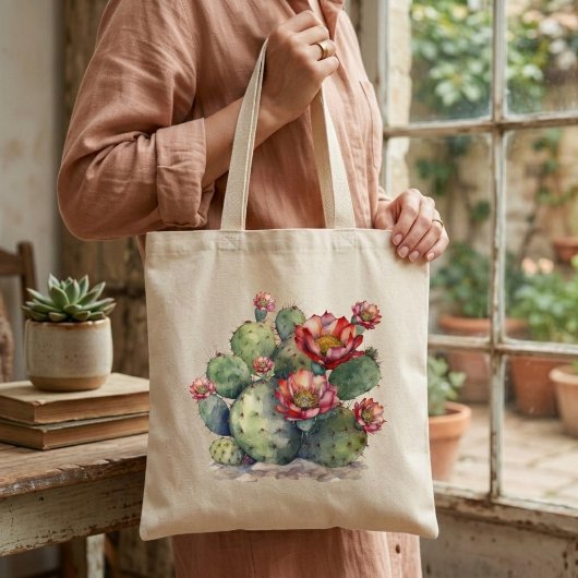 Tote Bag Cactus à fleurs rouges