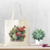 Tote Bag Cactus à fleurs rouges