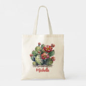 Tote Bag Cactus à Fleurs Rouges Avec Nom (Dos)