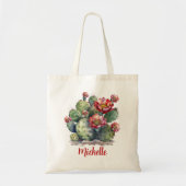 Tote Bag Cactus à Fleurs Rouges Avec Nom (Devant)