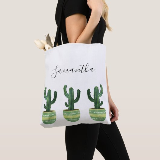 Tote Bag Cactus Aquarelle Nom Fourre-tout (De près)