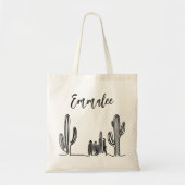 Tote Bag Cactus Bohème Noir et Blanc (Devant)