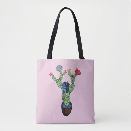 Tote Bag Cactus épineux avec des fleurs (Devant)