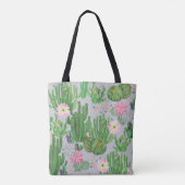 Tote Bag Cactus et fleurs, aquarelle peinture transparente. (Dos)