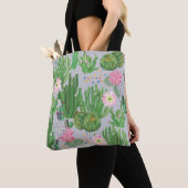 Tote Bag Cactus et fleurs, aquarelle peinture transparente. (De près)