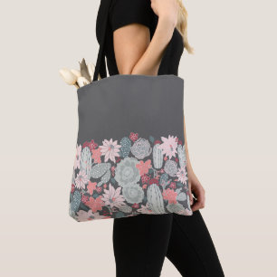 Tote Bag Cactus Et Plantes Succulents Motif En Monnaie Rose
