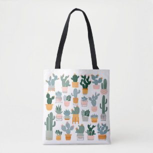 Tote Bag Cactus et succulents en pots sur arrière - plan bl