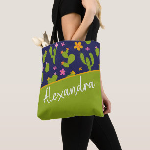 Tote Bag Cactus Green Pink Blue Motif personnalisé
