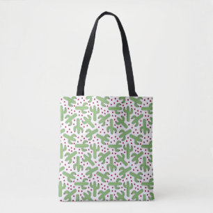 Tote Bag Cactus illustré et motif de fleurs rose