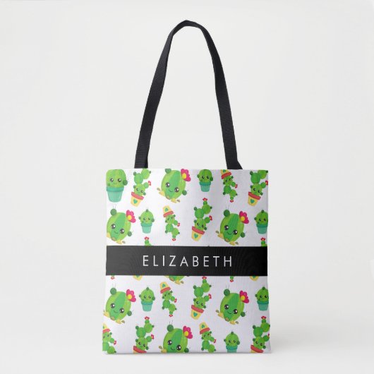 Tote Bag Cactus mignons, Cactus Motif, Succulent, Votre Nom (Devant)