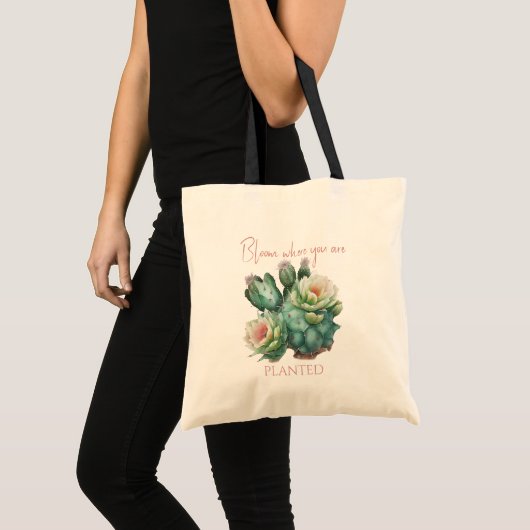Tote Bag Cactus mobile Fleurit où vous êtes planté (Devant (produit))