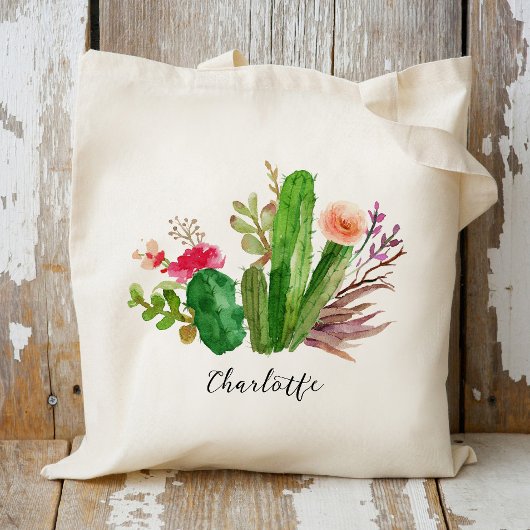 Tote Bag Cactus, Nom Personnalisé, Personnalisé