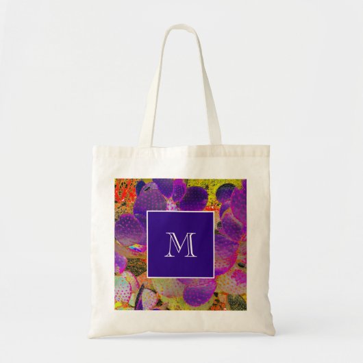 Tote Bag Cactus numérique du désert Monogramme violet Perso (Devant)