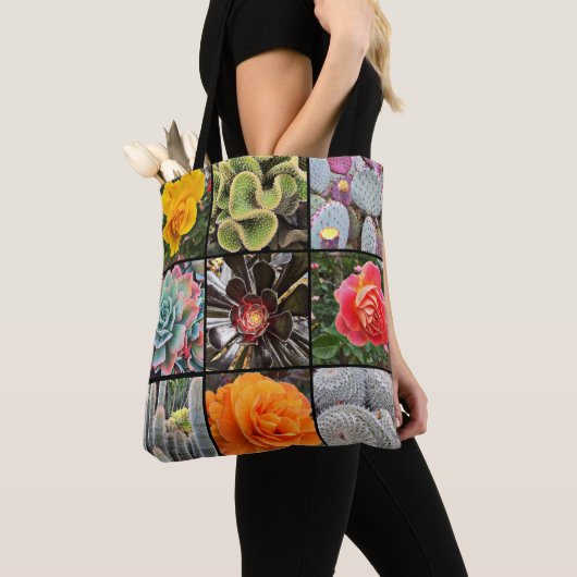 Tote Bag Cactus Rose Fleurs Photographie Collage Modern Bol (De près)