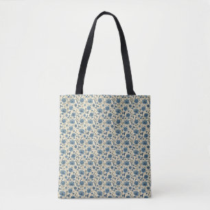 Tote Bag Cadeau d'anniversaire Floral bleu et beige sans