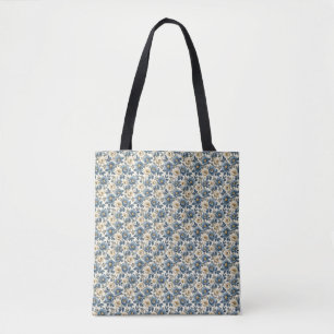 Tote Bag Cadeau d'anniversaire Flore bleu et blanc sans j