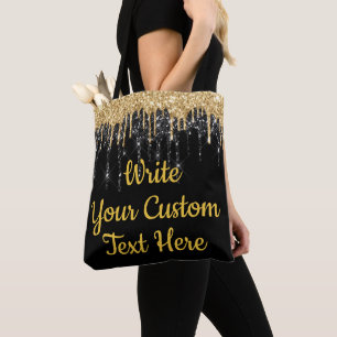 Tote Bag Cadeau d'anniversaire personnalisé noir et or pail