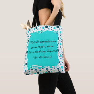Tote Bag Cadeau d'appréciation pour enseignant à pois Aqua