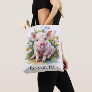 Tote Bag Cadeau de Baby Shower Fleurs sauvages bébé cochon 