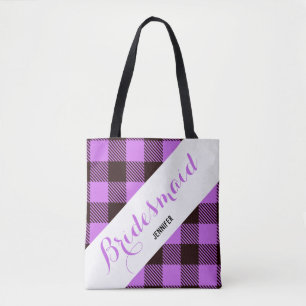 Tote Bag Cadeau de Bridesmaid Nom personnalisé Tartan Simpl