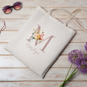 Tote Bag Cadeau de Demoiselle d'Honneur à Monogramme Floral