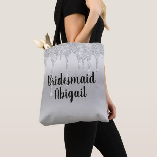 Tote Bag Cadeau de Demoiselle d'Honneur Argent Paillettes q