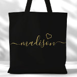Tote Bag Cadeau de demoiselle d'honneur écriture signature<br><div class="desc">Sac fourre-tout cadeau de demoiselle d'honneur écriture signature noire et or. Personnalisez ce design sur mesure avec votre propre nom et vos couleurs personnalisées.</div>