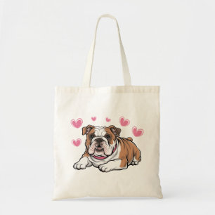 Tote Bag Cadeau de maman Bulldog mignon Cœurs roses Amoureu