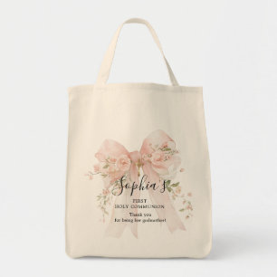 Tote Bag Cadeau de marraine Première Communion Rose Bow Ros