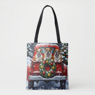 Tote Bag Cadeau de Noël camionnette rouge Bulldog pour les