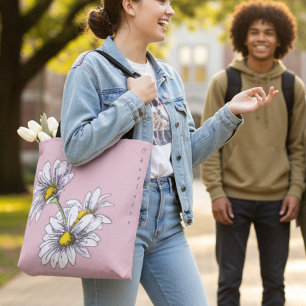 Tote Bag Cadeau de Noël Fleur de Marguerite Aquarelle Boho 