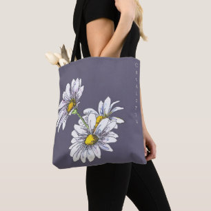 Tote Bag Cadeau de Noël Floral Boho Aquarelle Daisy