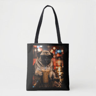 Tote Bag Cadeau drôle de Bouledogue français buvant du café