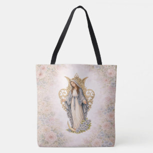 Tote Bag Cadeau Floral Catholique Vierge Marie pour Femmes