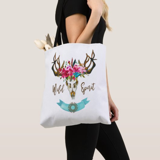Tote Bag Cadeau hippie Taureau de fleur de Bohème florale (De près)