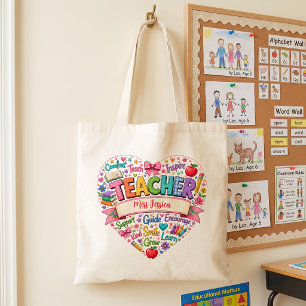 Tote Bag Cadeau Mignon Rétro Cœur Inspirant Rouge pour Ense