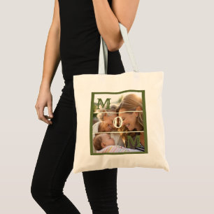 Tote Bag Cadeau Minimaliste Vert Olive avec Photo pour Mama
