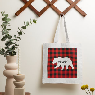 Tote Bag Cadeau moderne Rouge Plaid Et Blanc Mama Ours