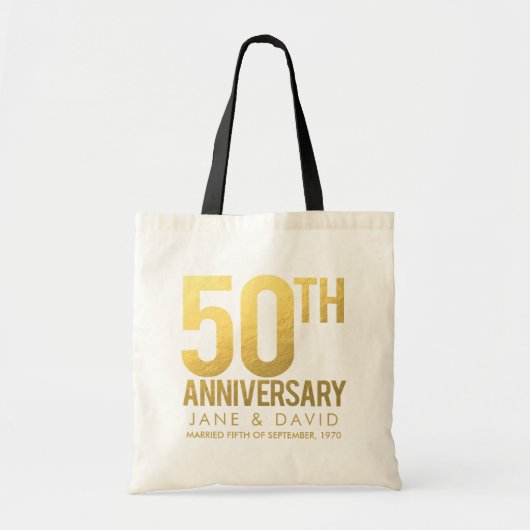 Tote Bag Cadeau personnalisé d'anniversaire de mariage d'OR (Devant)